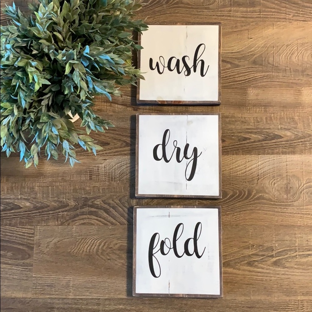 Laundry room wall decor “wash, dry, fold”